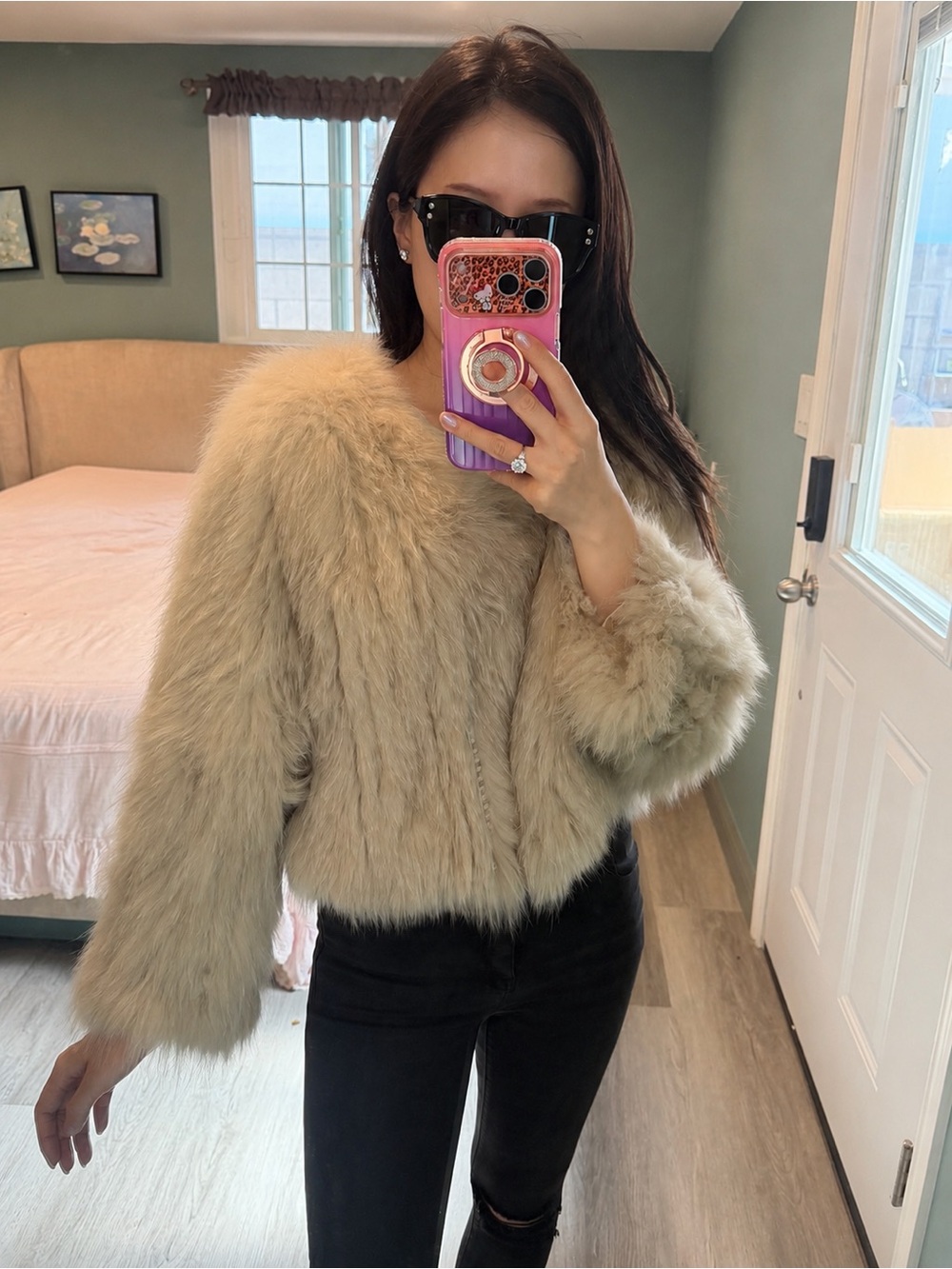 Saga Furs Knitted Genuine Fox Fur Jacket Natural Cream Size S